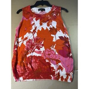 Jones New York Collection Floral Knit Tank Sleeveless Red Pink White M
